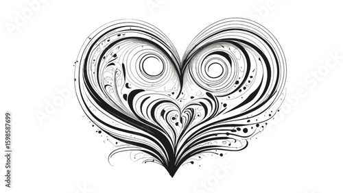 Abstract heart design composed of swirling patterns, featuring elegant lines and artistic details, suitable for various creative projects