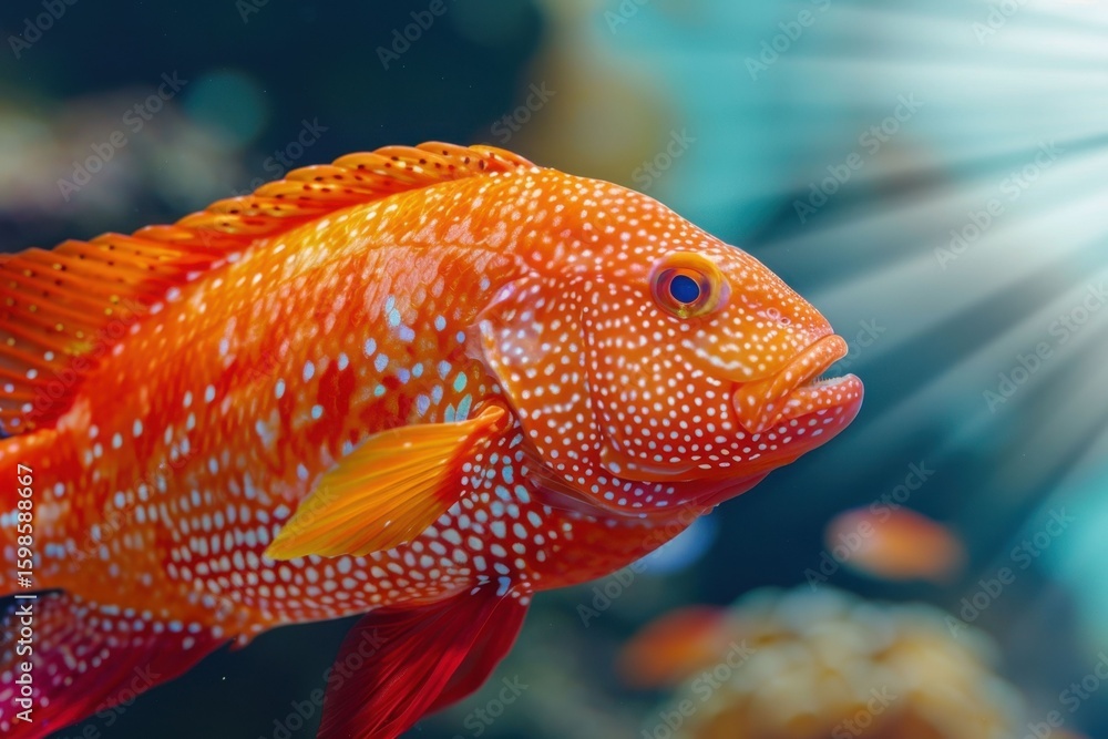 Obraz premium Bright orange fish swimming elegantly in an underwater ecosystem filled with colorful marine life