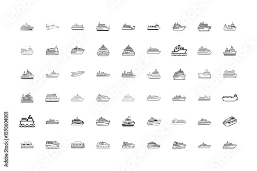 European and American Water Transport Icon Set