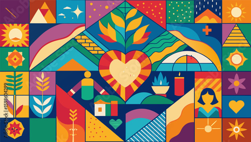 A mosaic of vibrant colors each piece carefully p to form poetic verses that piece together a story of resilience and hope.. Vector illustration