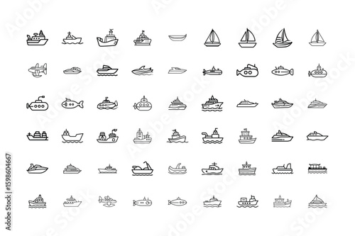 Sea and River Transport Outline Icon Set