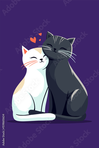 Cute Illustration of Two Cats Sitting Together with Hearts