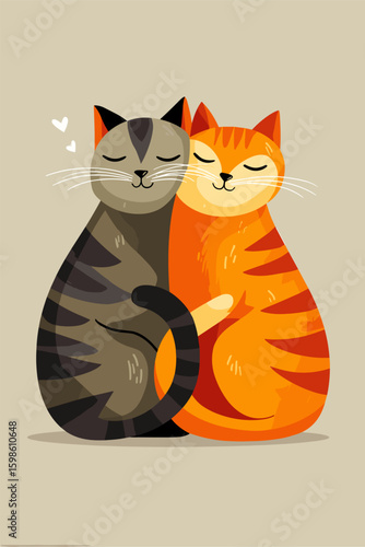 Adorable Cartoon Cats Embracing Each Other in a Loving Pose