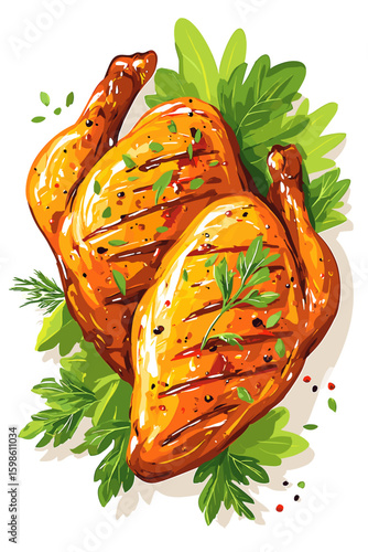 Delicious Grilled Chicken Thighs on a Bed of Fresh Herbs