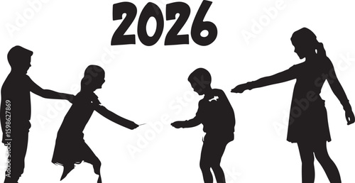 Children passing baton year celebration silhouette relay