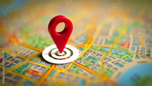 Red Location Pin on a Detailed Map, Indicating a Specific Destination, Location Tracker with Location Targeting Illustration