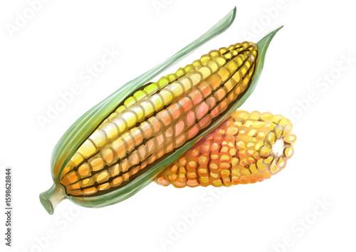  Watercolor illustration corn cobs isolated drawing on transparent background hand-drawn png