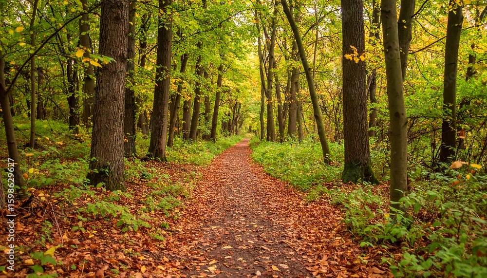 Fototapeta premium Autumn path through a dense forest