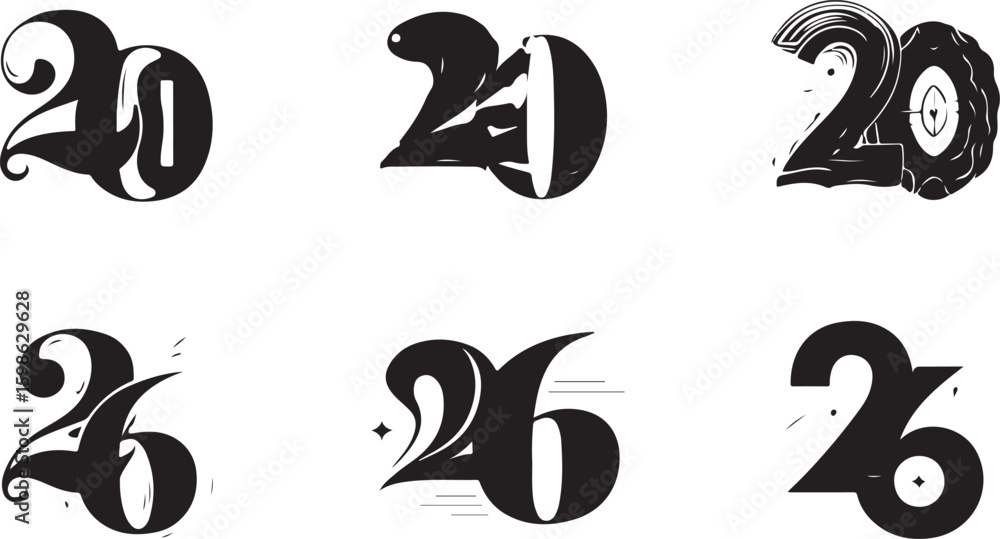 Obraz premium Stylized numerals with artistic flourishes and decorative elements twenty six