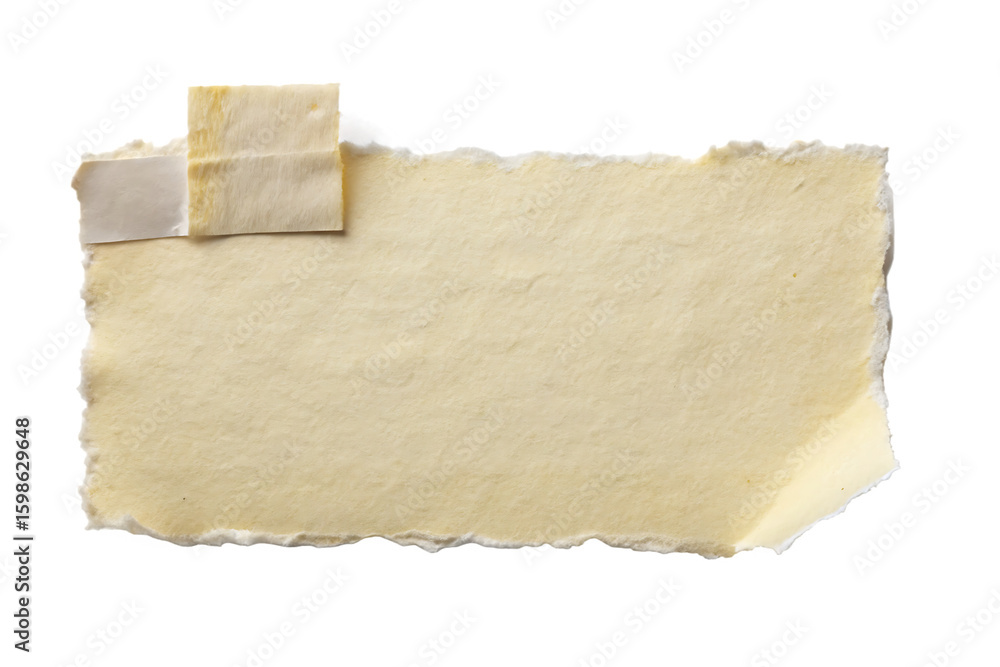 Obraz premium Torn Piece of Yellow Paper with Tape on Transparent Background