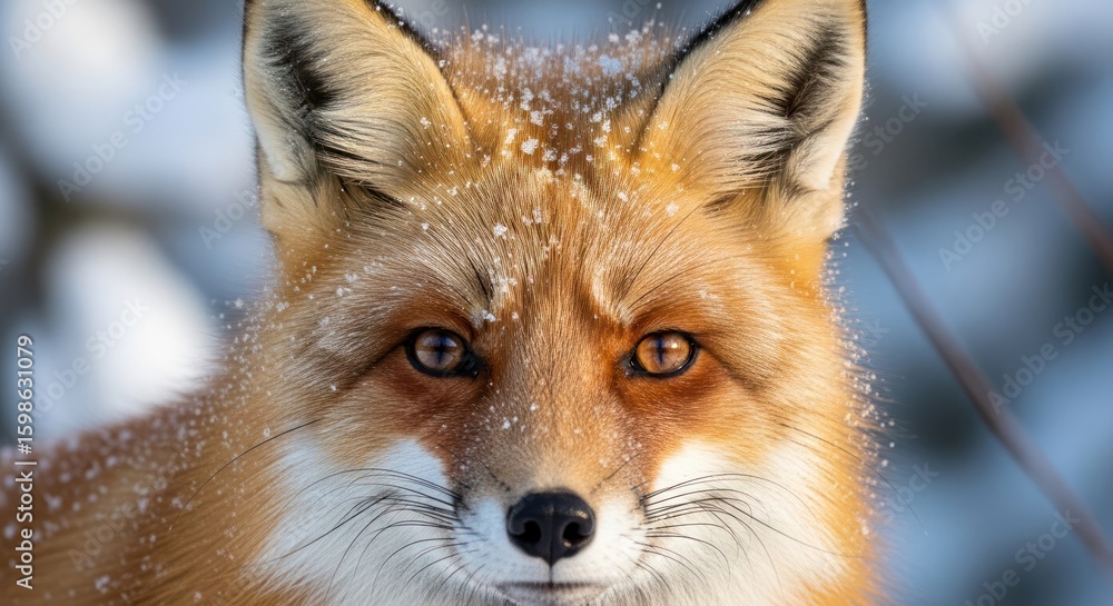Obraz premium Close-up of a red fox covered in snow