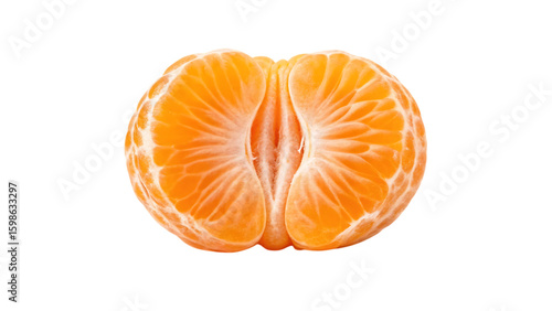 A vibrant peeled mandarin orange segment showing its juicy texture isolated on transparent background