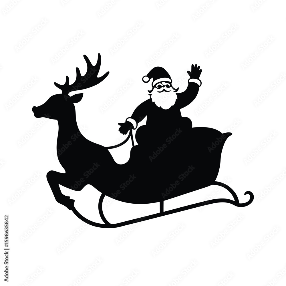 Fototapeta premium Side view silhouette of santa claus waving hello with a festive greeting