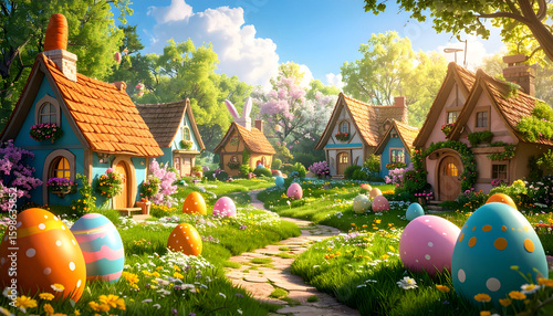 Sunny Easter Village Pathway.