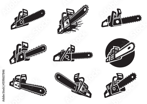 Chainsaw silhouette vector illustration Set