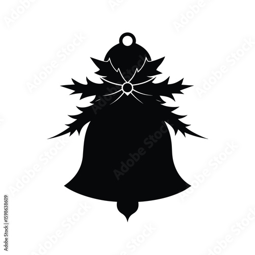 Elegant bell silhouette with festive pine needles and mistletoe accents