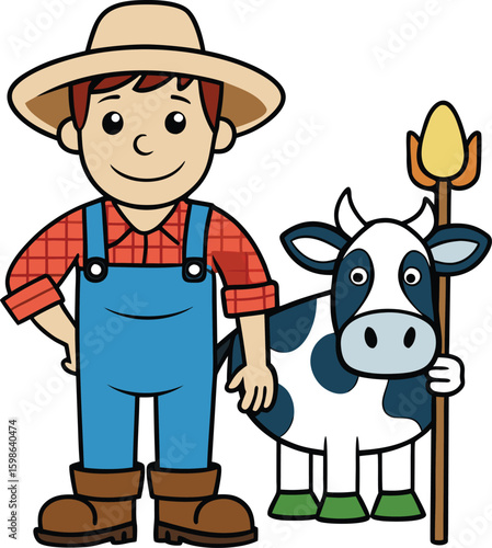 Friendly farmer and his dairy cow on the farm new 2025 trendy