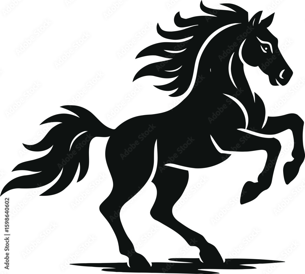 Obraz premium Black horse silhouette vector illustration with wild and elegant design