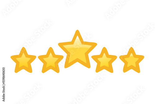 Five golden stars rating system on a black background