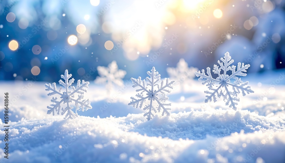 Naklejka premium Snowy winter scene with decorative snowflakes