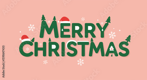 Merry Christmas message with festive adornments conveys a celebratory greeting, complete with Christmas tree motifs and Santa hats.