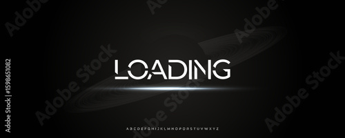 Futuristic Loading Typography with Saturn Rings and Abstract Cut Letters, Ideal for Space Tech Branding, Sci-Fi Trailers, or AI Startup Intros. Sharp Sci-Fi Display Font. Vector Illustration