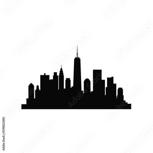 New York City Skyline Silhouette Majestic Black and White Urban Landscape Illustration