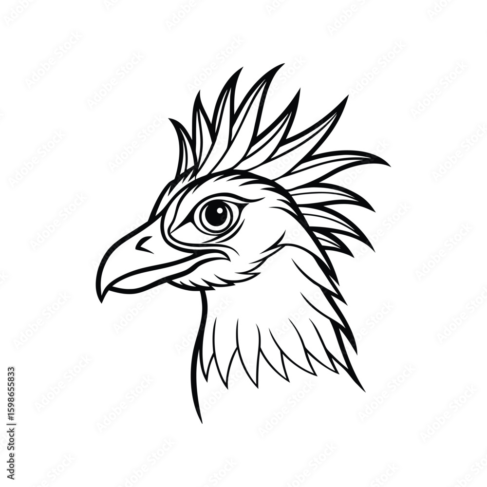Obraz premium a secretarybird bird head line art silhouette vector illustration on white background