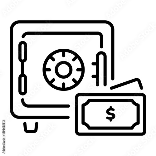 A linear style icon representing bank vault