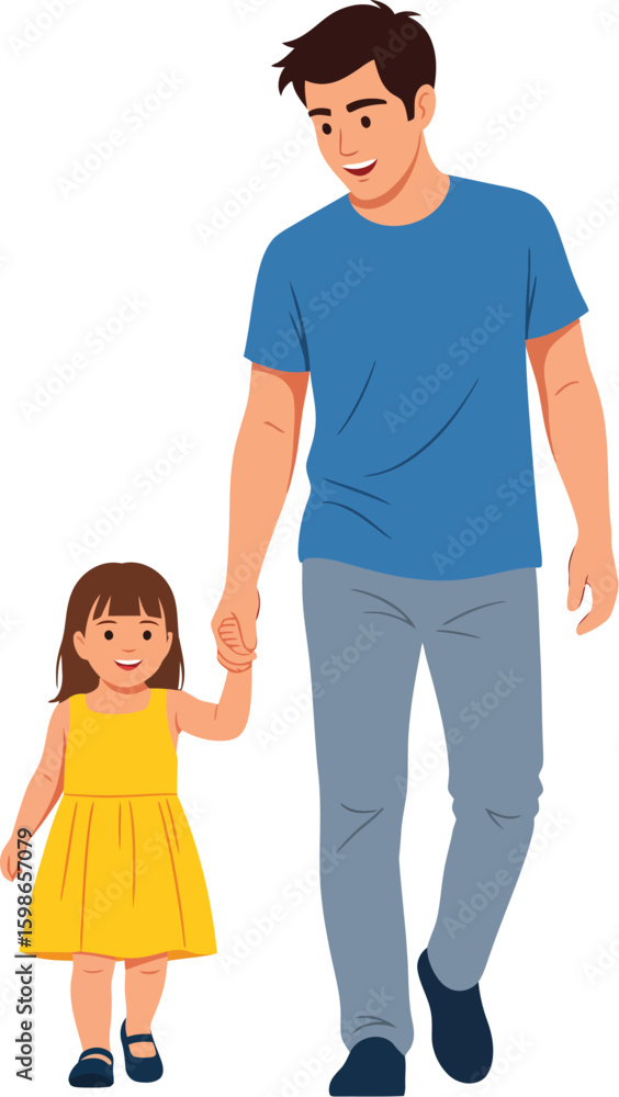 Father and daughter walking together holding hands family Father and daughter walking together holding hands family