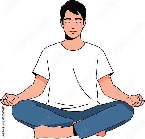 Man meditating peacefully in lotus position yoga calm