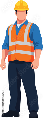 Man wearing hard hat and safety vest construction worker blue shirt