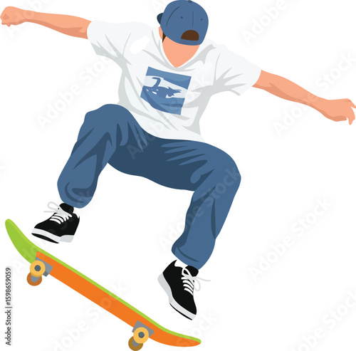 Skateboarder performing aerial trick skateboarding action
