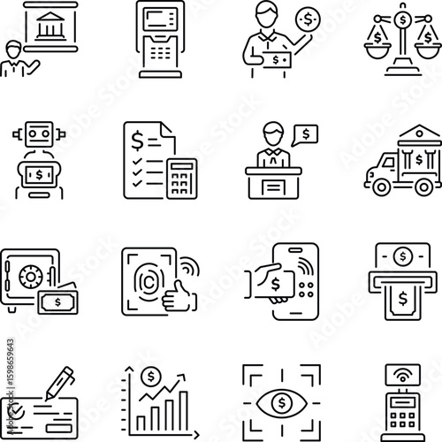 Collection of Banking Line Style Icons 