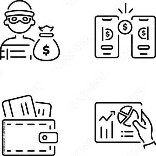 Set of Financial Line Style Icons 