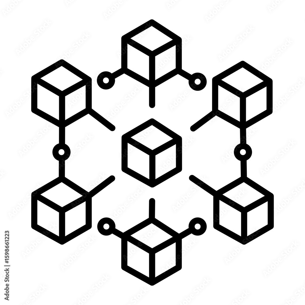 An outline style icon depicting blockchain network An outline style icon depicting blockchain network
