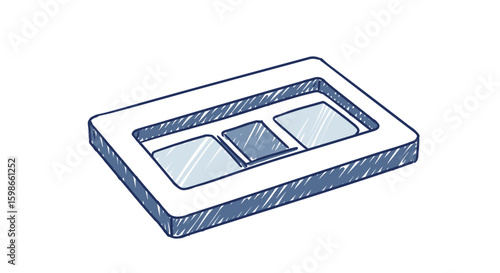Sketch of a soap dish with three compartments in minimalist style  