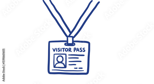 visitor pass badge on lanyard with identification card in blue design  