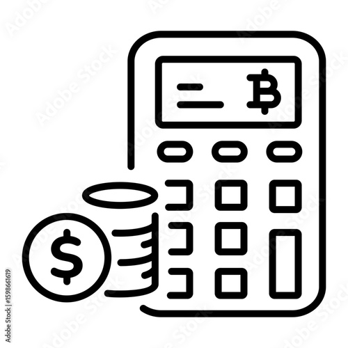 An outline style icon depicting calculating