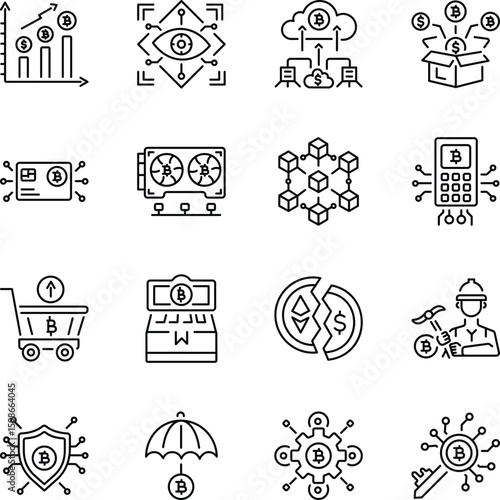 Collection of Crypto Currency Line Style Icons 

