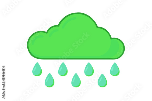 Green cloud with rain drops vector illustration weather forecast element art