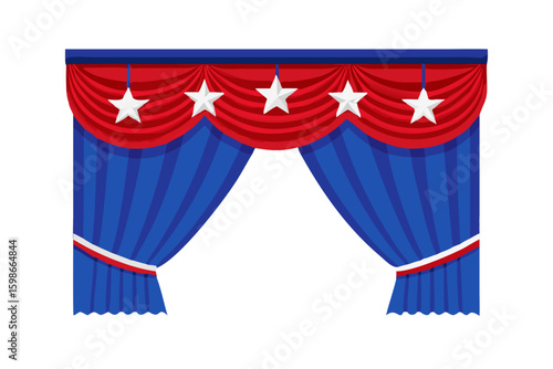 Patriotic stage curtains with stars and stripes for independence day event decor