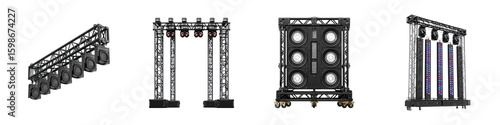 Set of Professional Stage Lighting and Truss System for Concerts and Live Events isolated on transparent background