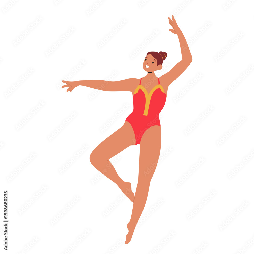 Fototapeta premium Athletic female artist wearing gymnastics suit in dancing pose isolated on white background