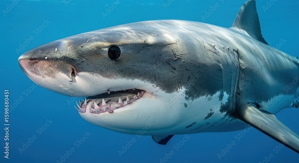 Fototapeta premium Great white shark close-up in ocean