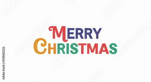 Merry Christmas festive greeting featuring colorful letters on white backdrop. Merry Christmas graphic design conveys warmth and cheerfulness, inviting viewers to celebrate.