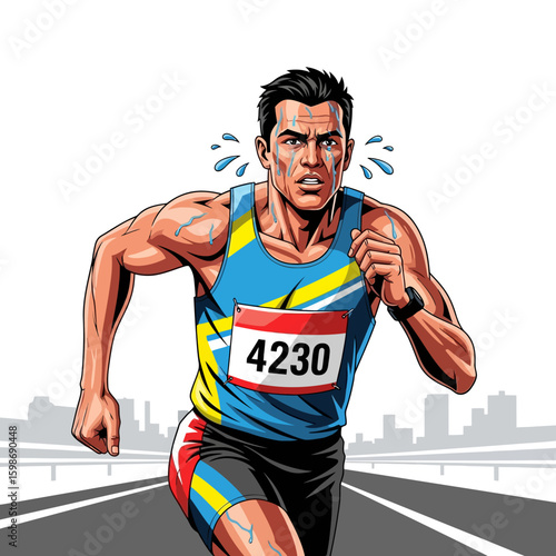 Marathon Runner in Action Vector Illustration