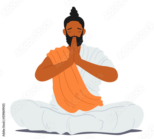 Peaceful young Buddhist guru master practicing meditation and mindfulness exercise in lotus position