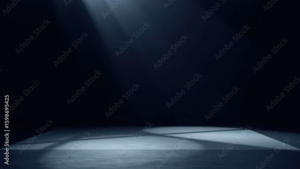 Obraz premium Spotlight illuminating a dark stage with interesting shadows and a textured floor creating a dramatic and atmospheric scene