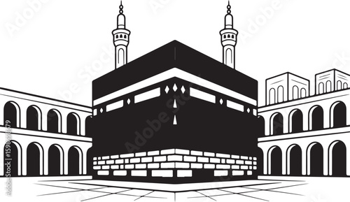 Islamic Kaaba building with minarets and arched structures mecca mosque